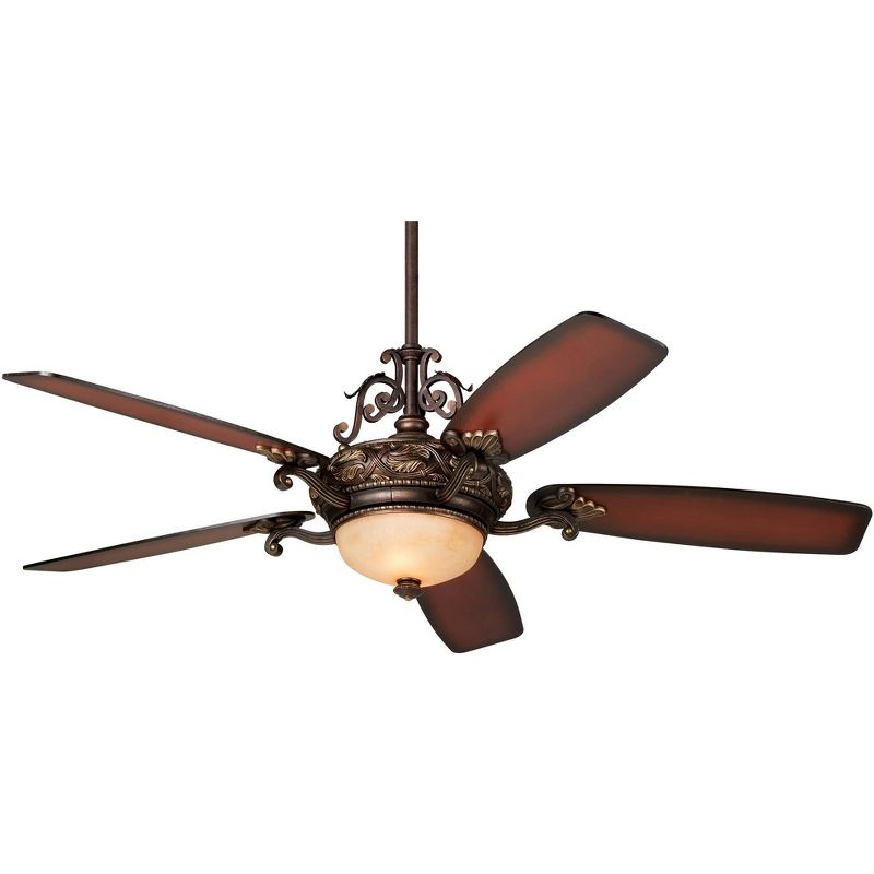 56" Casa Vieja Vintage Ceiling Fan with Light LED Dimmable Remote Bronze Gold Shaded Teak Blades for Living Room Kitchen Bedroom