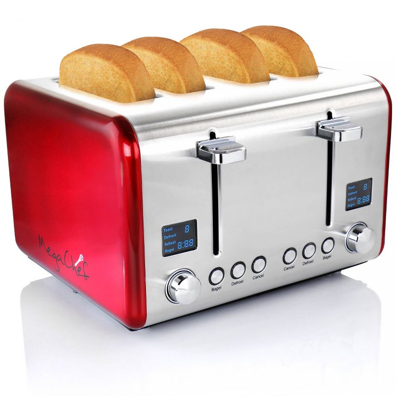 MegaChef 4 Slice Stainless Steel Toaster - Red