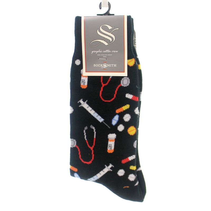 Novelty Socks Meds Black Socks Medicine Graphic Cotton Crew Socksmith  -  Socks
