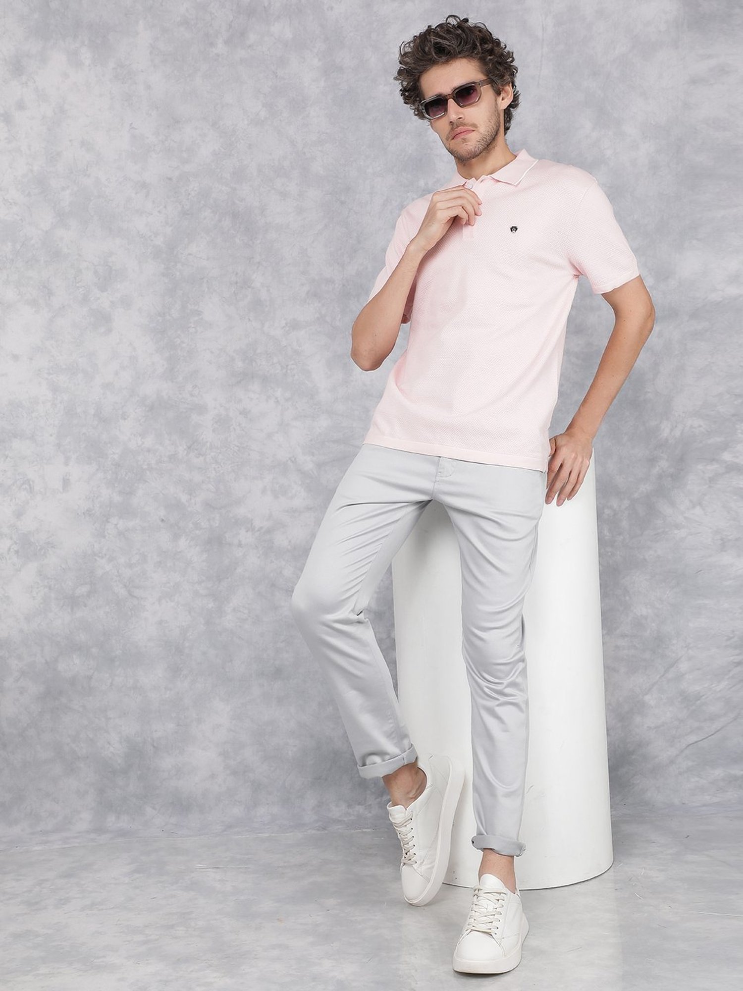 Crimsoune Club Pink Slim Fit Texture Polo T-Shirt