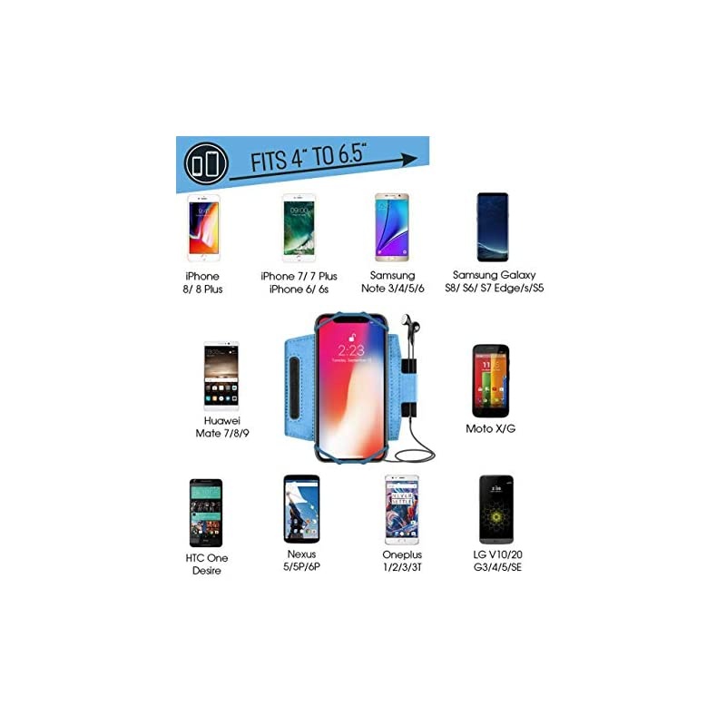 Rotatable Sports Running Armband for iPhone XR, XS Max, 8, 8 Plus, 7, 6, Samsung Galaxy A8, S9, S8, S6 Edge, Note, LG; Cell Phone Arm Holder for Men & Women with Free Extender Strap (Blue)