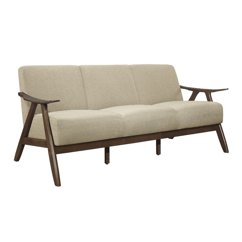 Lexicon 1138BR-3 Damala Collection Retro Inspired 3 Seat Living Room Sofa Couch, Polyester Fabric, Walnut Frame, Brown