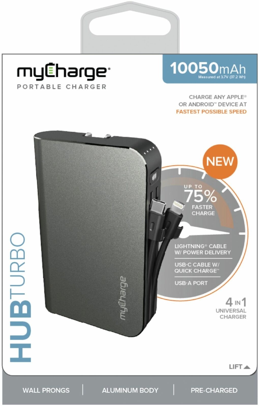 myCharge - HUB Turbo 10,050 mAh Portable Charger for Most Mobile Devices - Gray