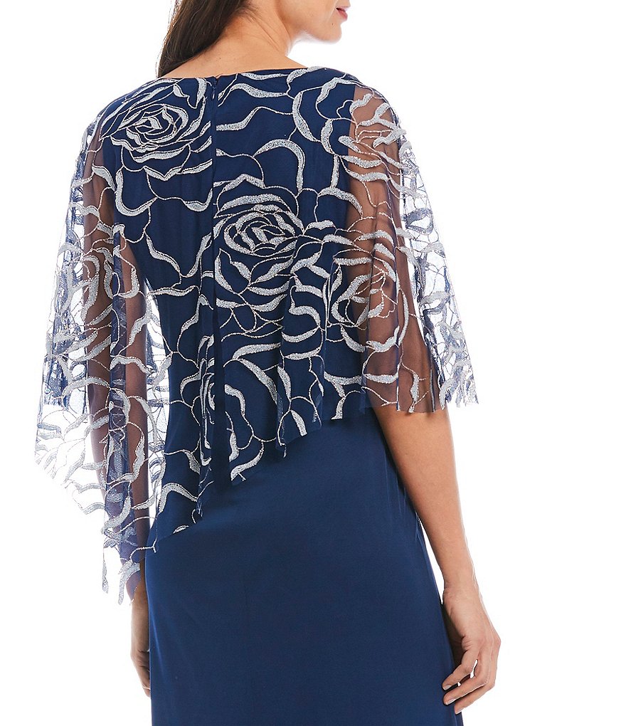 Kay Unger Long Bishop Sleeve V-Neck Crepe A-Line Dress