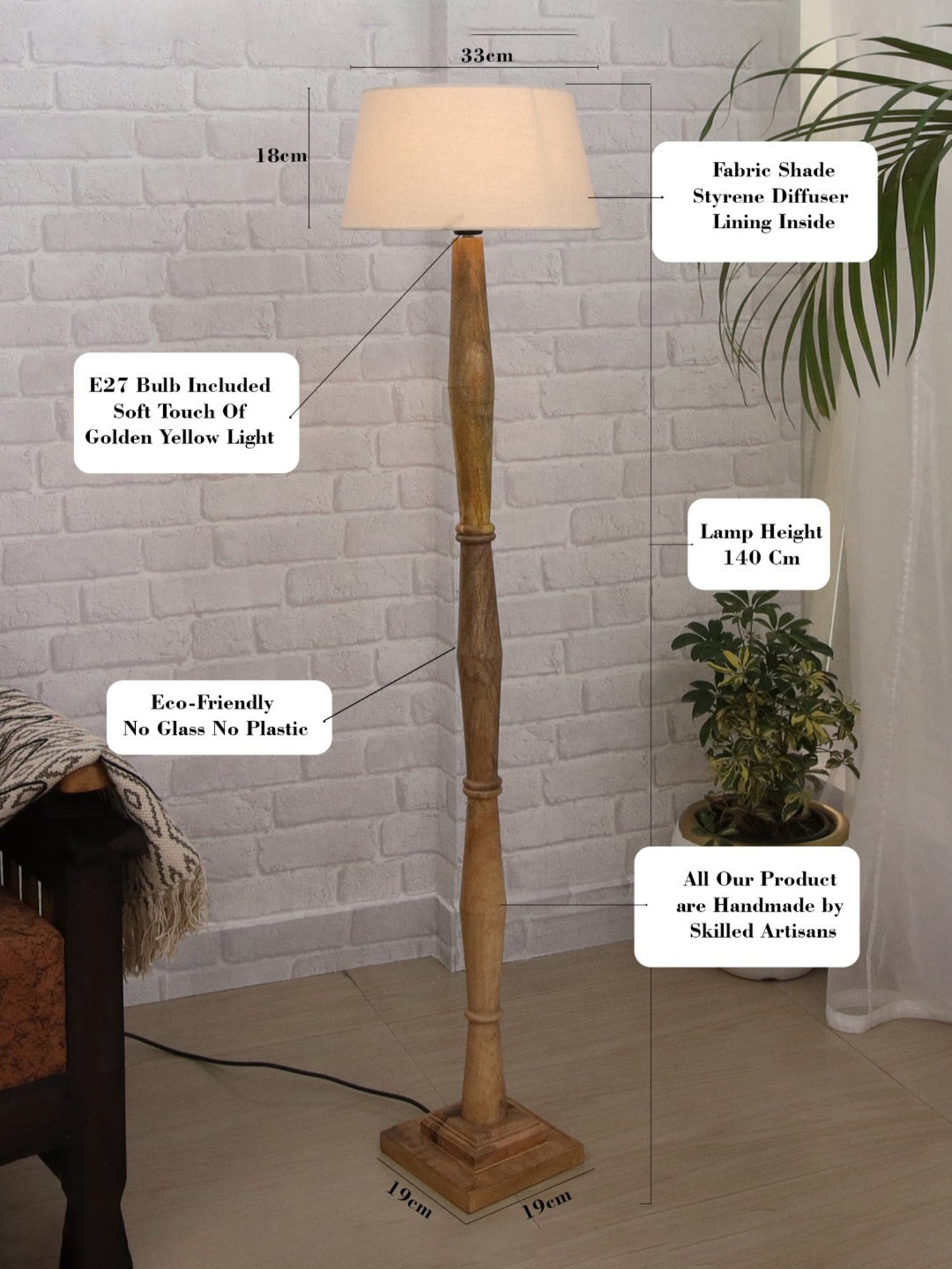 Homesake 'Antique' Khadi & Brown Wood Tall Floor Lamp With Shade & Bulb - Set of 1