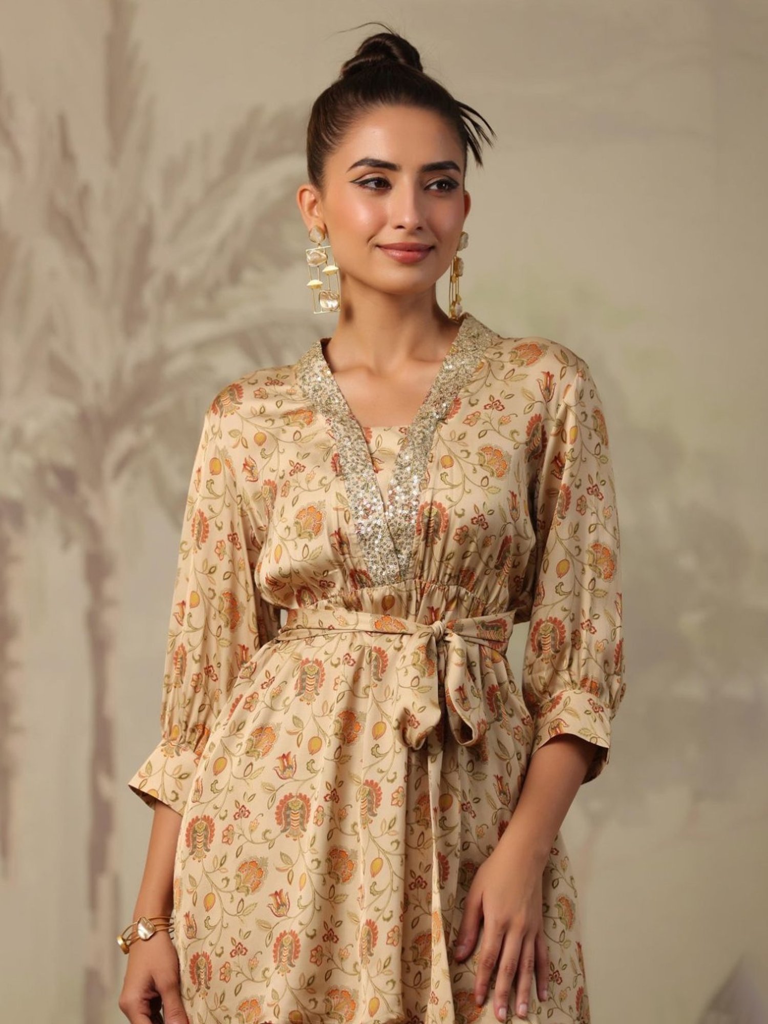 Artagai Beige Co-Ord Set with Notch Collar Kurta and Straight Pants