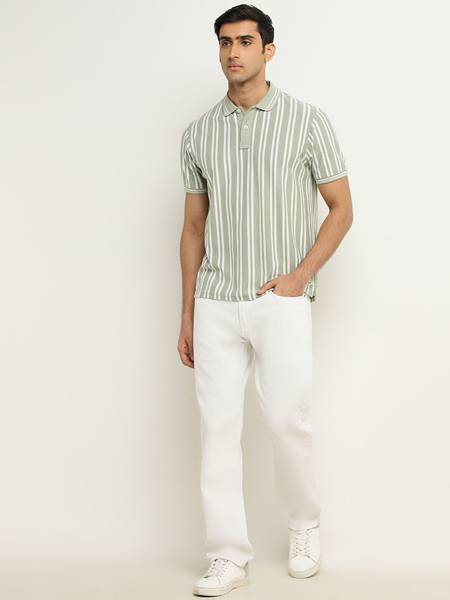 WES Casuals by Westside Sage Striped Relaxed-Fit Polo T-Shirt