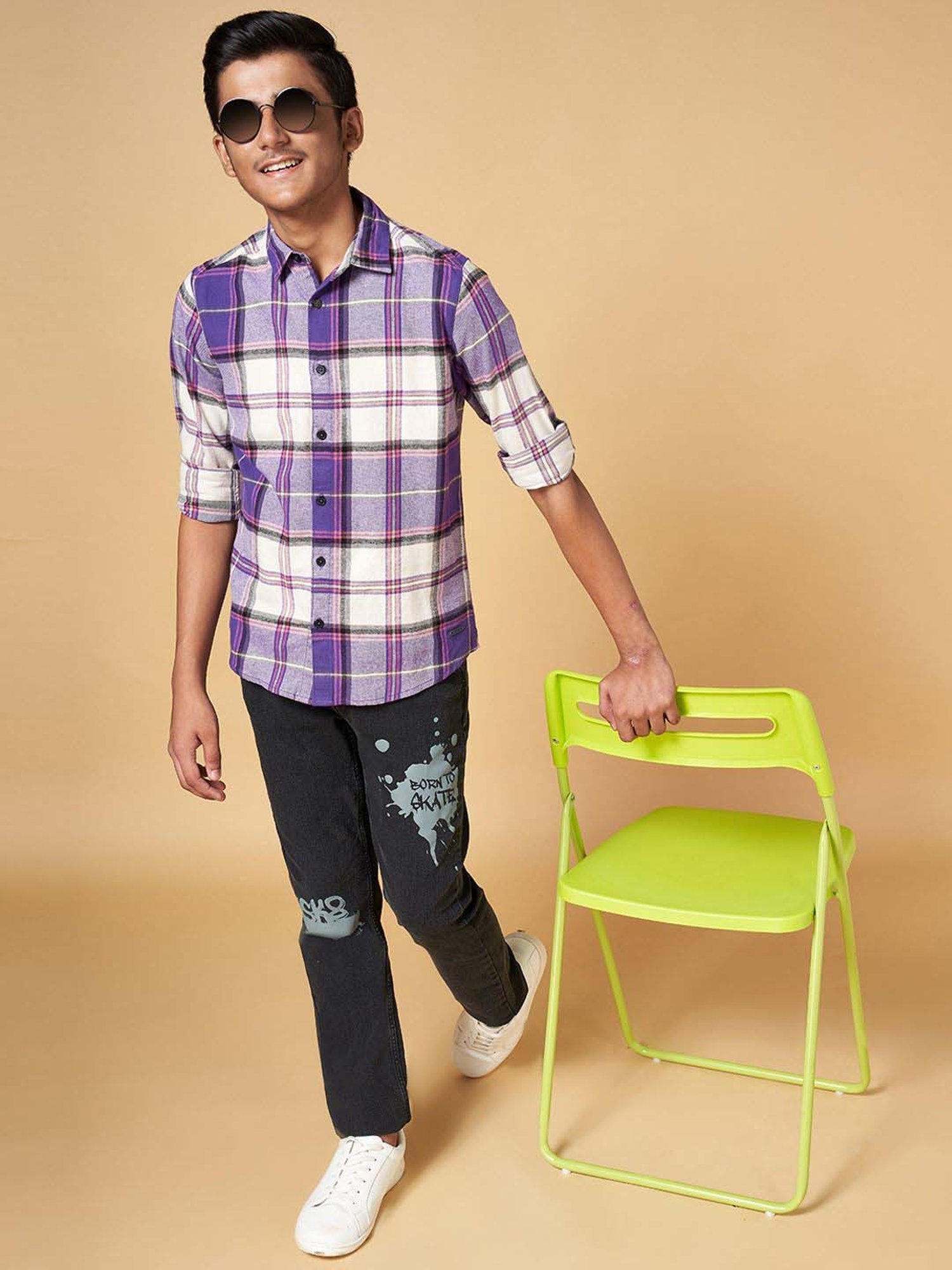 Coolsters by Pantaloons Boys Purple & White Cotton Chequered Full Sleeves Shirt
