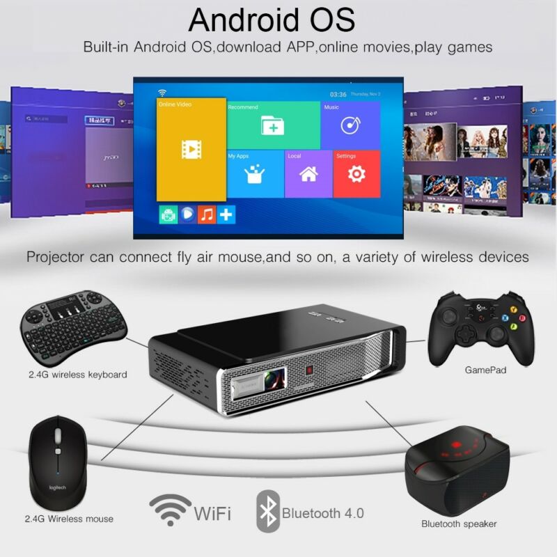 8500Lumens DLP Android 4K 3D Wifi HD 1080P Video Home Theater Projector US