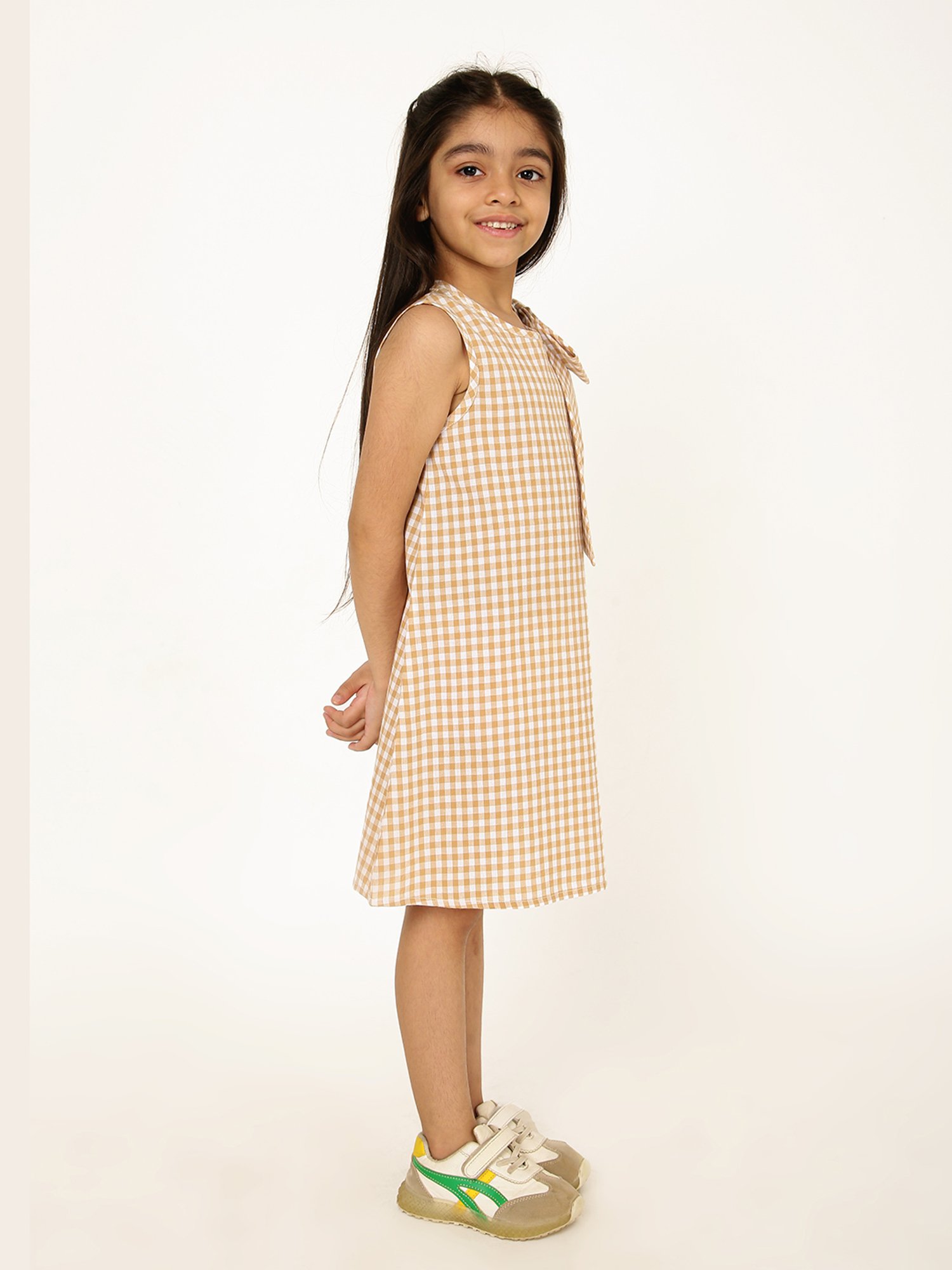 A Little Fable Girls Beige Checks Dress