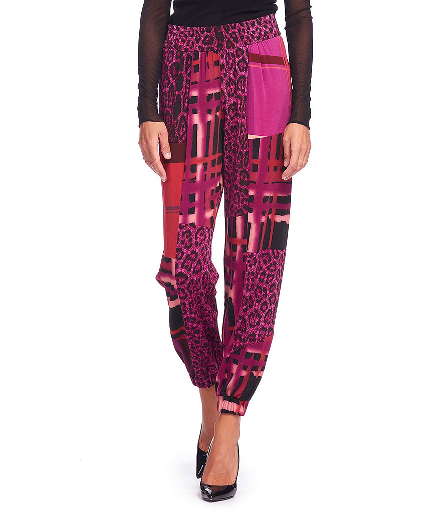 FUZZI Pieced Mixed Print Knit Jersey Straight Leg Joggers