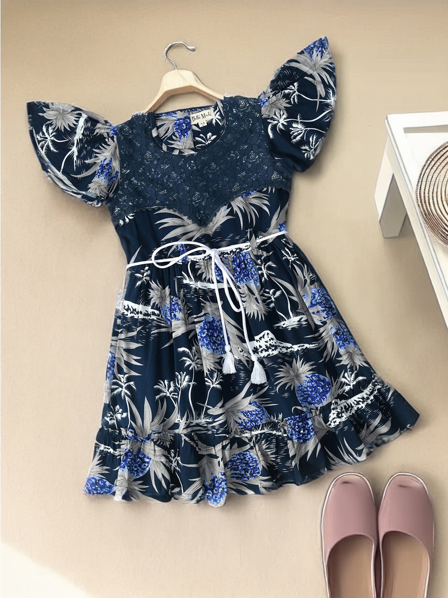 Bella Moda Kids Blue Printed Fit & Flare Dress
