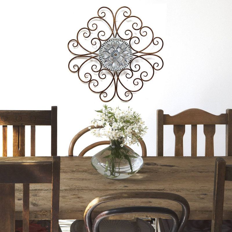 28" x 28" Scroll Medallion Wall Decor Bronze/Blue - Stratton Home Décor