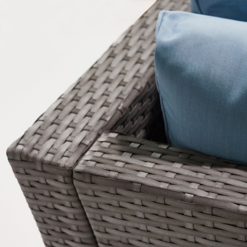 Jicaro 5pc Wicker Sectional Sofa Set - Gray with Light Blue Cushions - Thy Hom