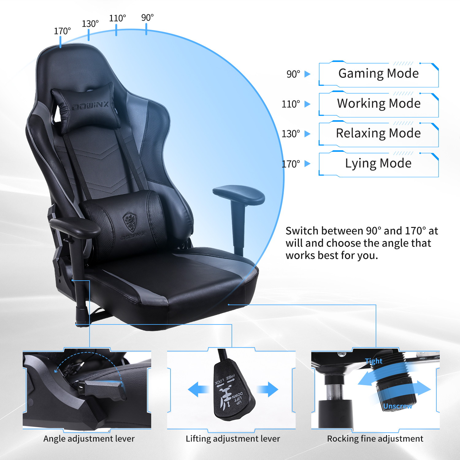 Gaming Chair, Racing Style Computer Desk Chair Padded Armrests Ergonomic Lumbar Support Adjustable Height