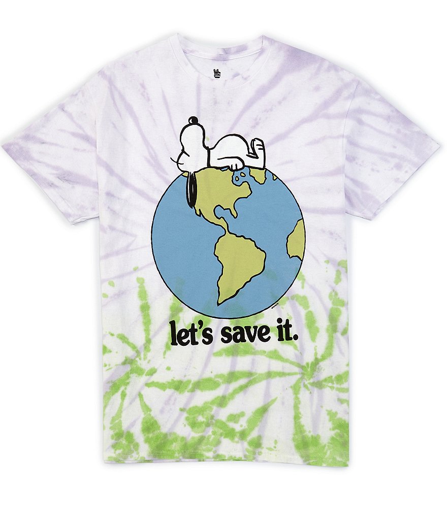 Junk Food Snoopy Let's Save the World Short-Sleeve Tie-Dye Graphic T-Shirt