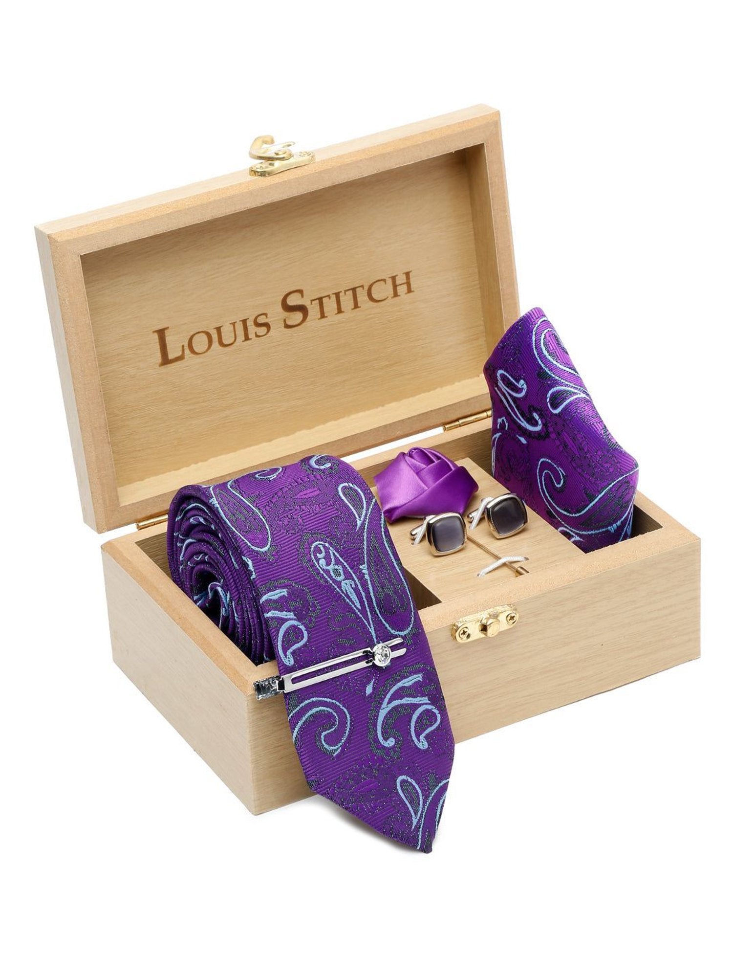 Louis Stitch Blue Printed Necktie Gift Set - Set of 3