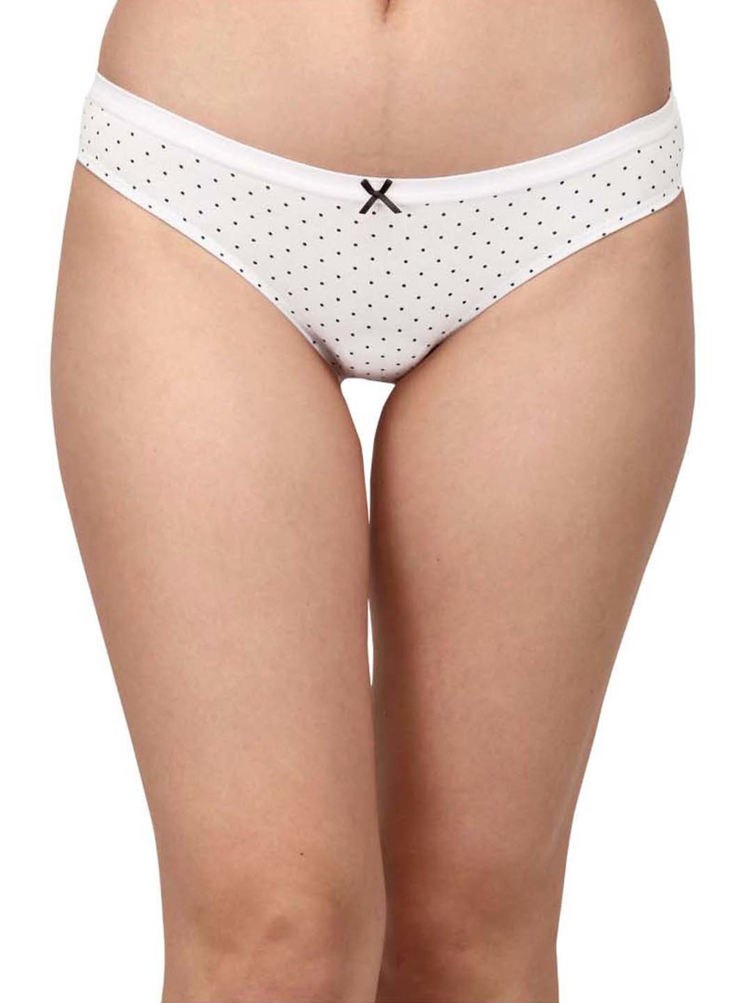 Soie White & Navy Cotton Printed Bikini Panties - Pack Of 6