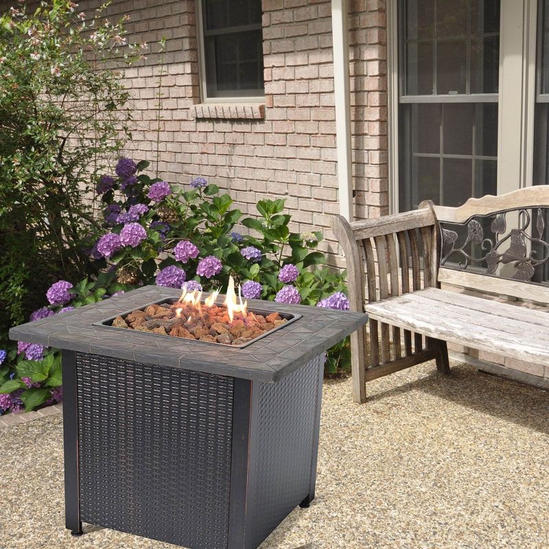 Endless Summer 30 inch Gas Firepit with Lava Rock and Real Slate Mantel
