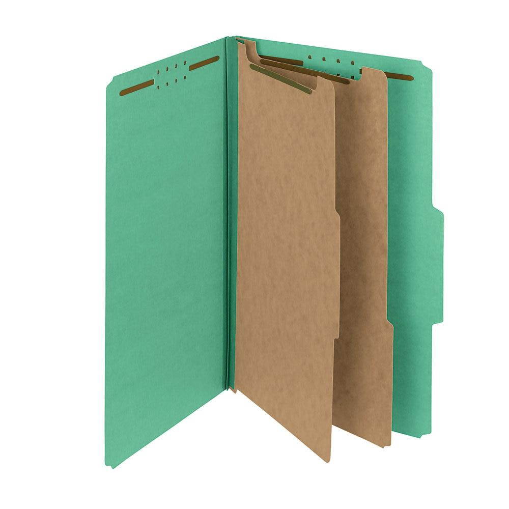 Smead&reg; Pressboard Classification Folders, 2 Dividers, Legal Size, 100% Recycled, Green, Pack Of 5