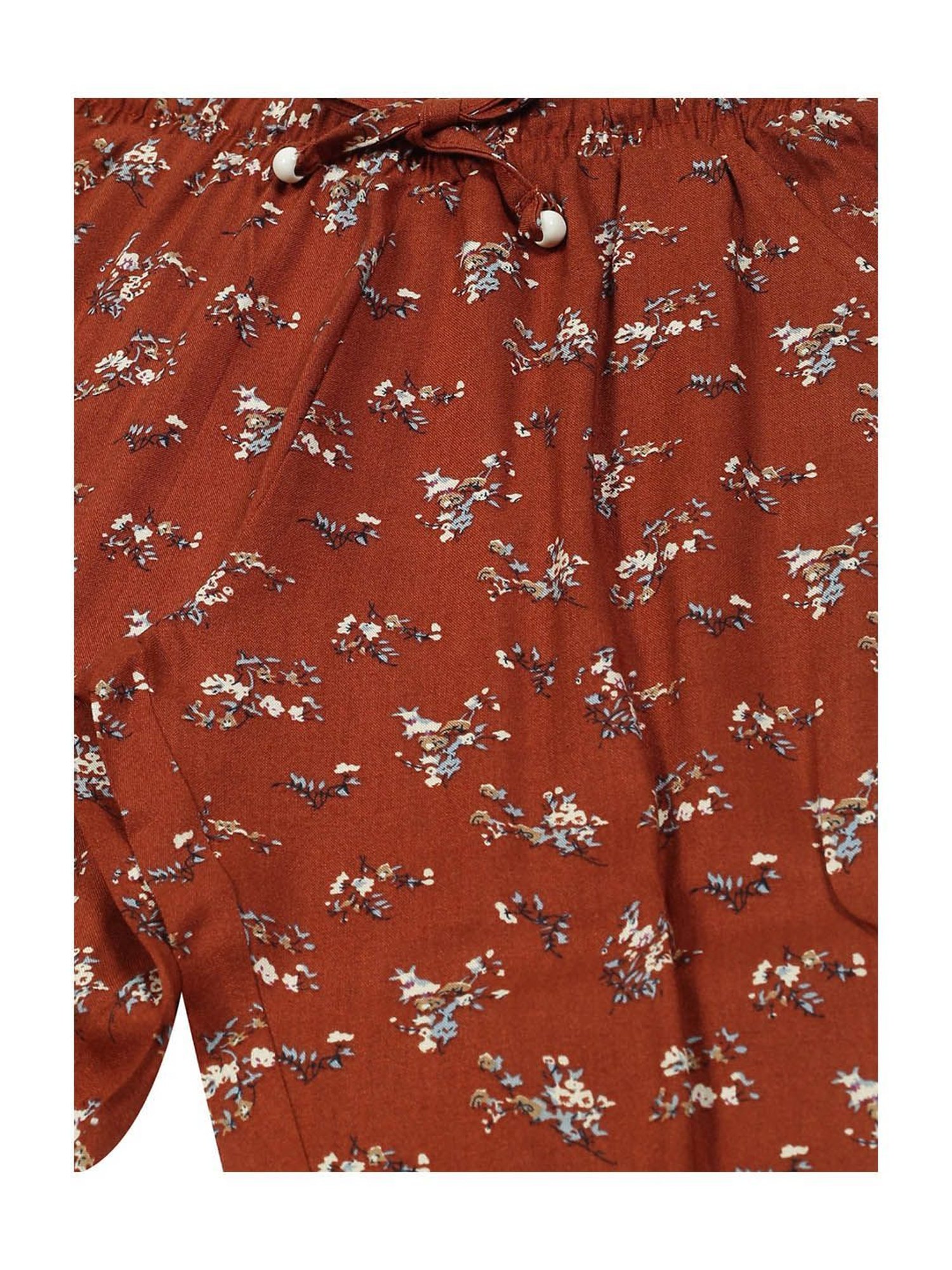 Plum Tree Girls Rust & White Floral Print Trackpants (Pack Of 2)