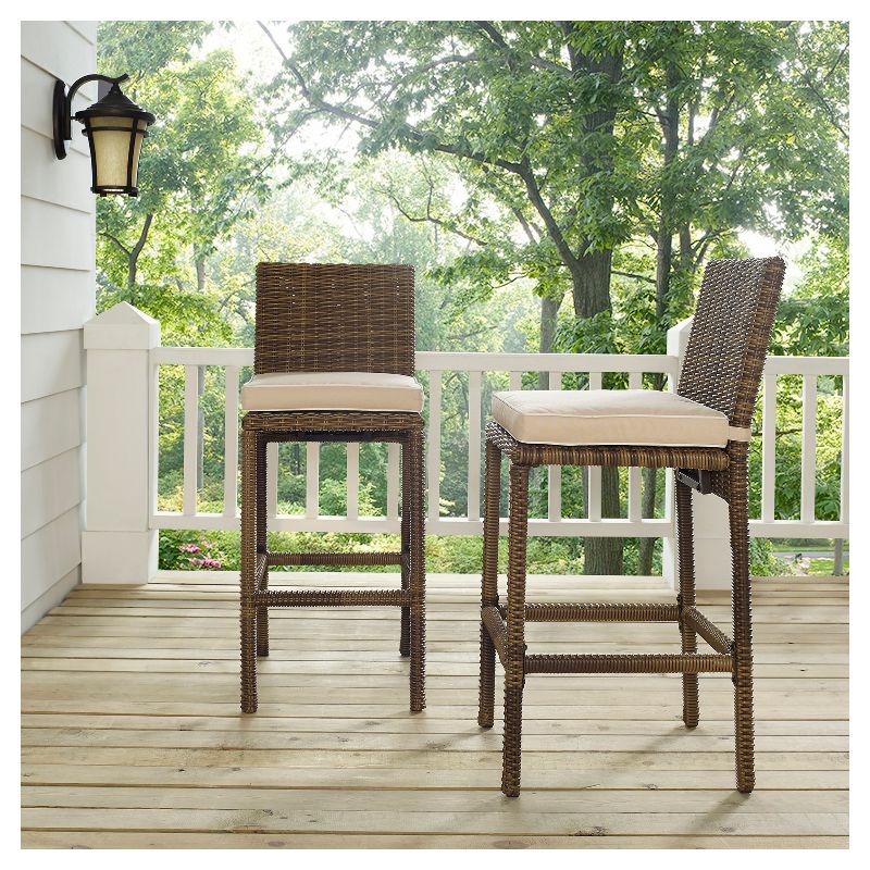 Bradenton Set of 2 Outdoor Wicker Bar Height Stools - Sand - Crosley