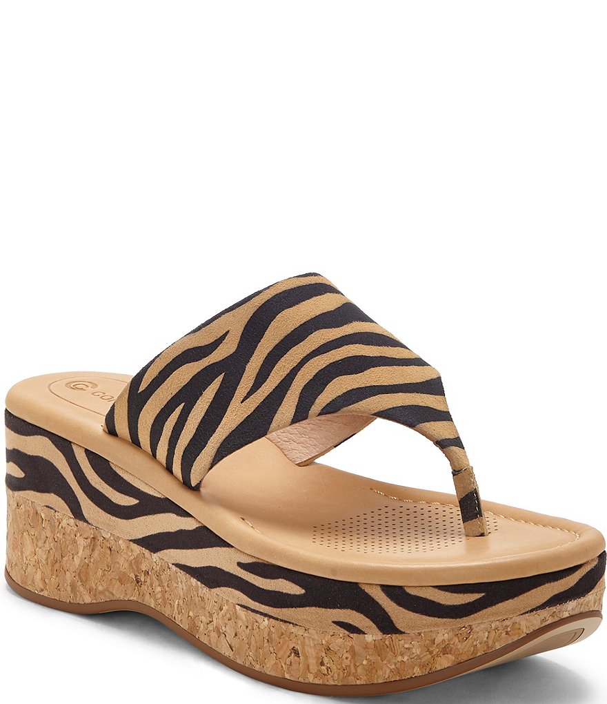 CC Corso Como Arowin Zebra Print Suede Thong Cork Platform Sandals