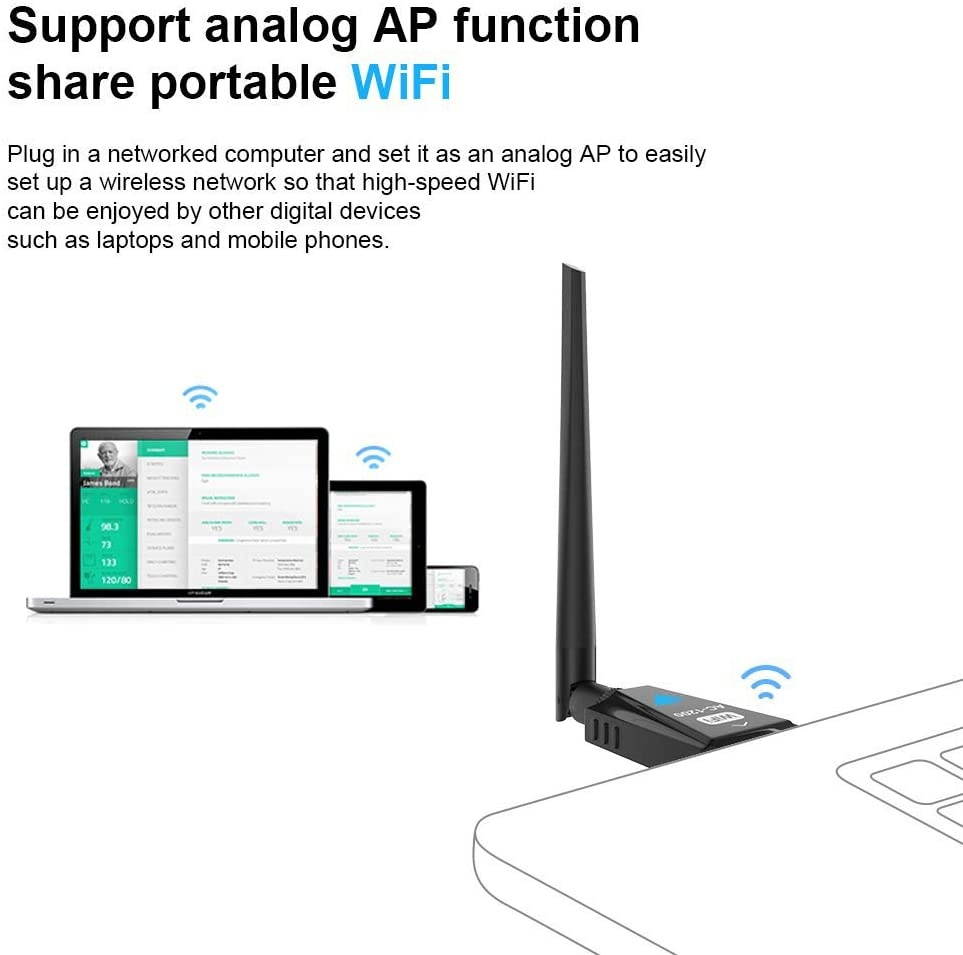 USB WiFi Adapter 1200Mbps Techkey Wireless Network Adapter USB 3.0 WiFi 802.11 ac with Dual Band 2.42GHz/300Mbps/5.8GHz/866Mbps 5dBi High Gain Antenna for Desktop Laptop Windows XP/7-10/ Mac OS