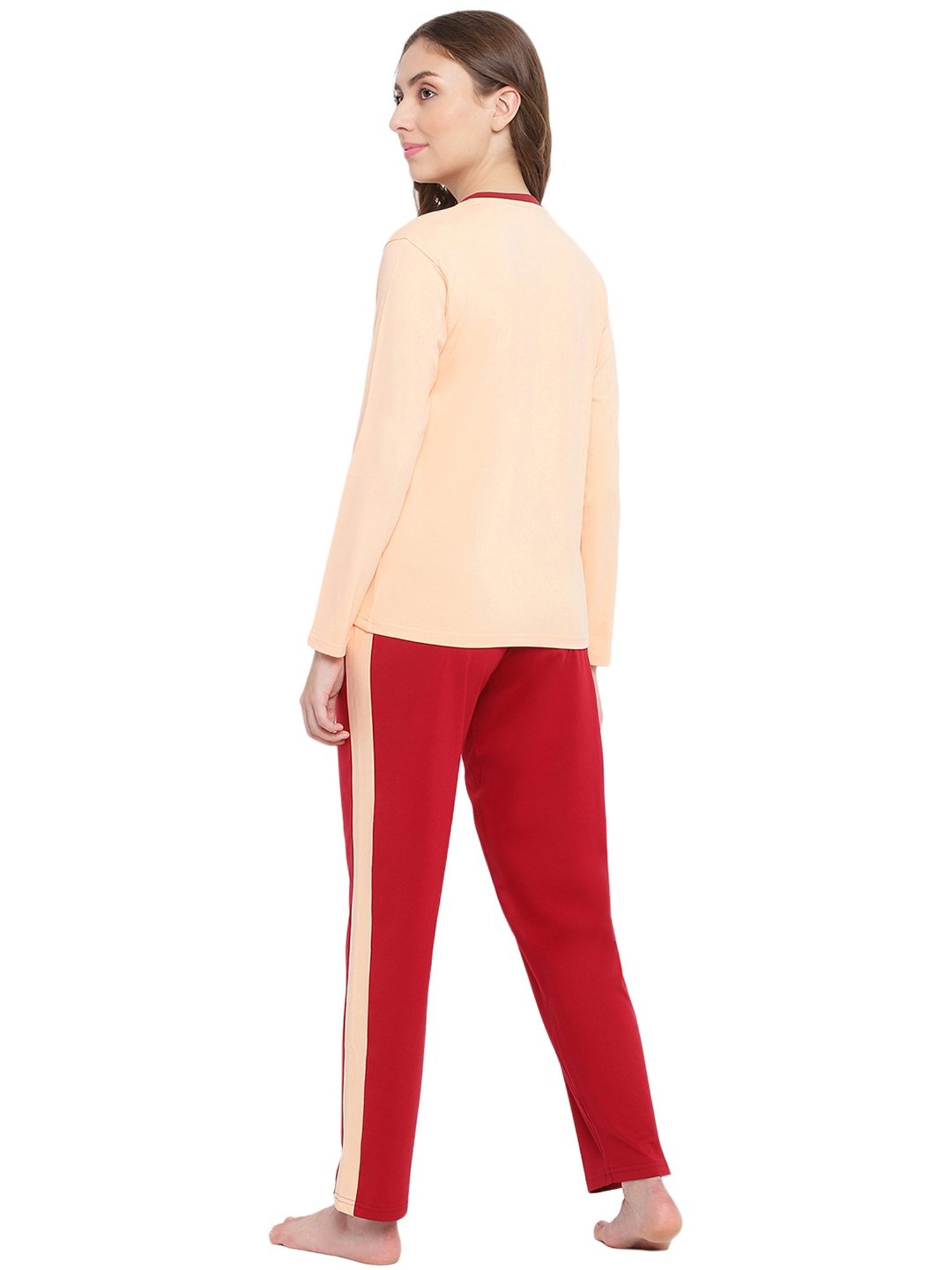 La Intimo Light Peach & Maroon T-Shirt With Pyjamas