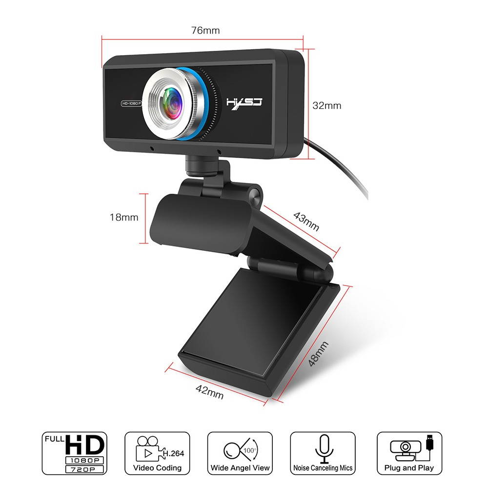 HXSJ S4 HD 1080P Webcam Manual Focus Computer Camera Built-in Microphone Video Call Web Camera for PC Laptop