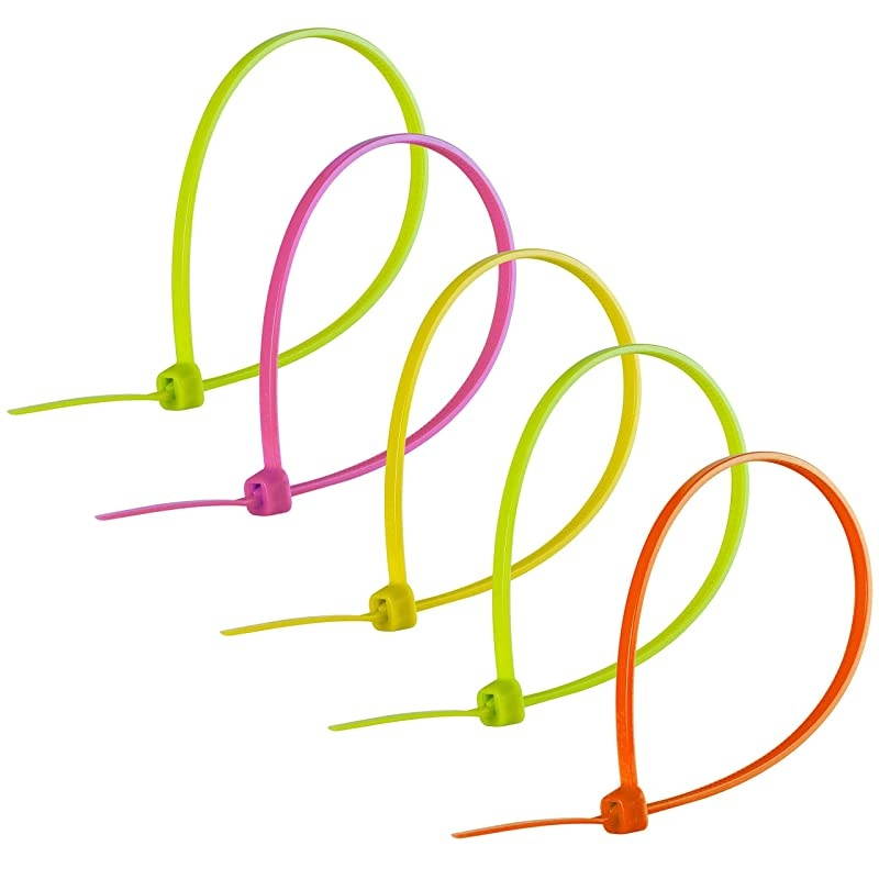 Neon Cable Ties 8Inch Long Multipurpose 100Pack Nylon Plastic Zip Tie 1 78Inch Maximum Diameter Durable SelfLocking Assorted 50296 8 Inch