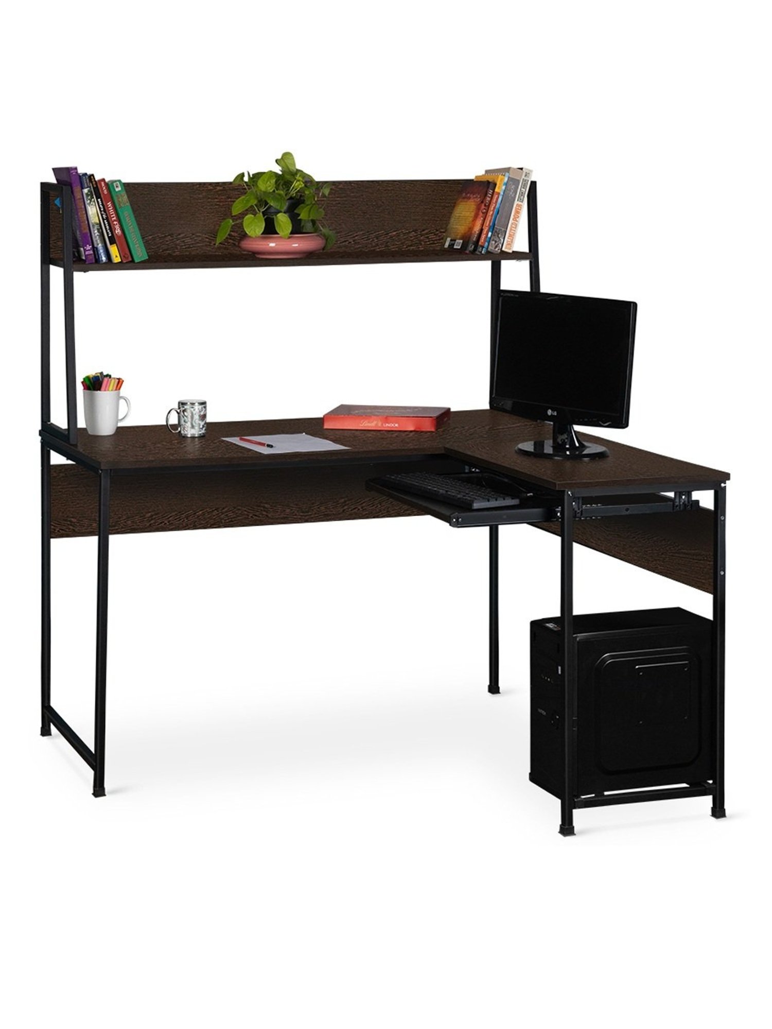 Delite Kom Falcon Flowery Wenge Black Metal L-shaped Computer Desk