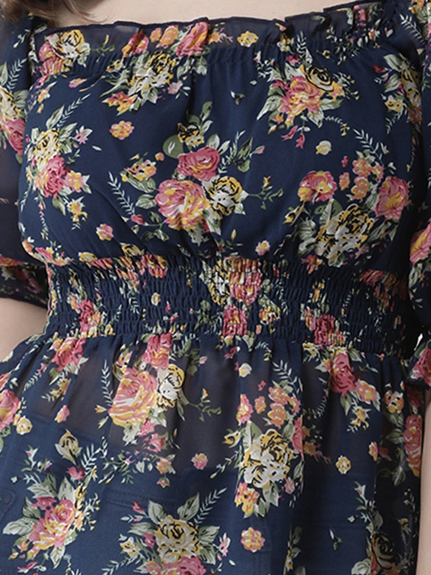 KASSUALLY Navy Floral Print Top