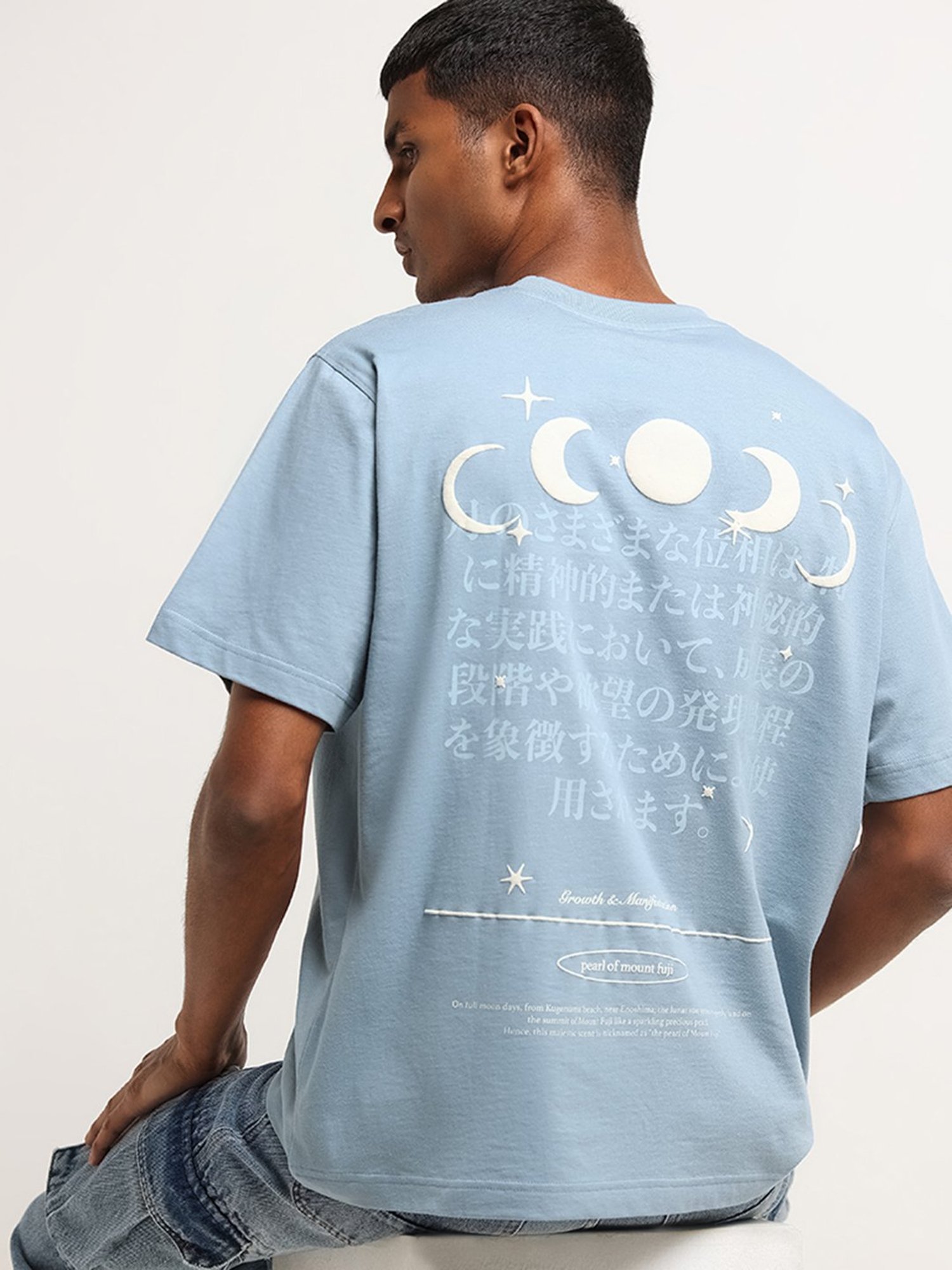 Nuon by Westside Blue Straight Fit Contrast Print T-Shirt