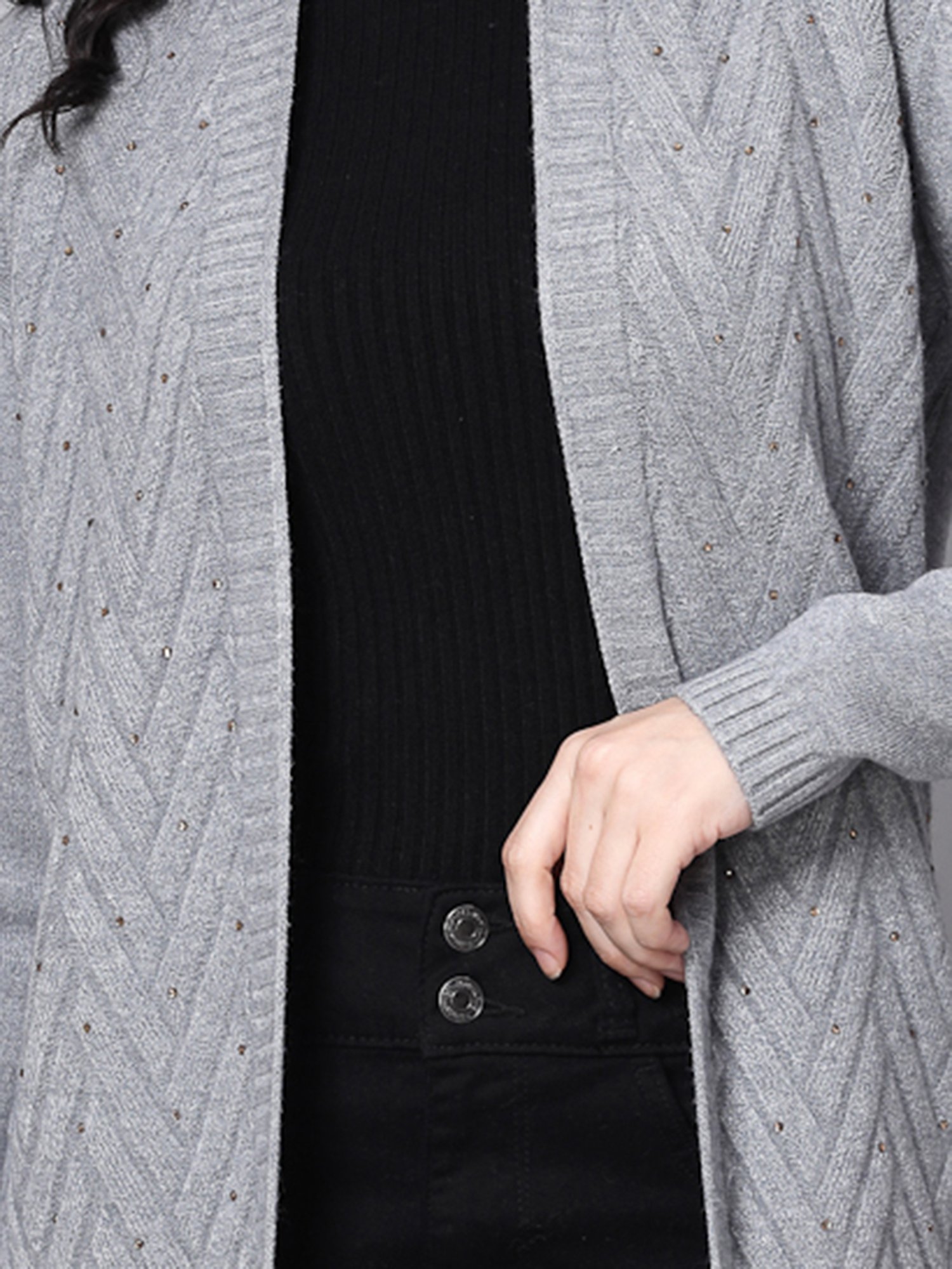 Mafadeny Grey Long Shrug