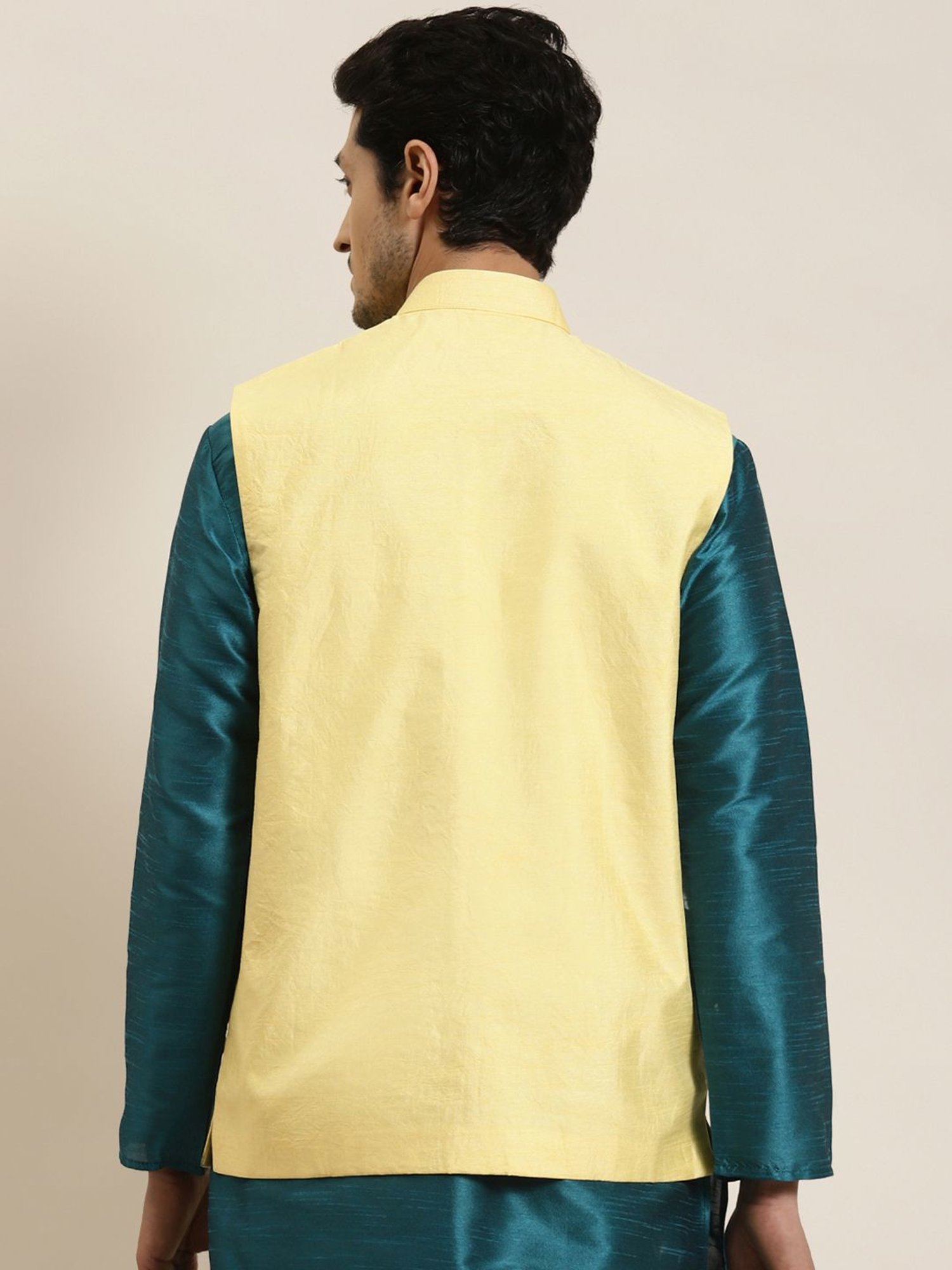 Sojanya Yellow Regular Fit Self Pattern Nehru Jacket