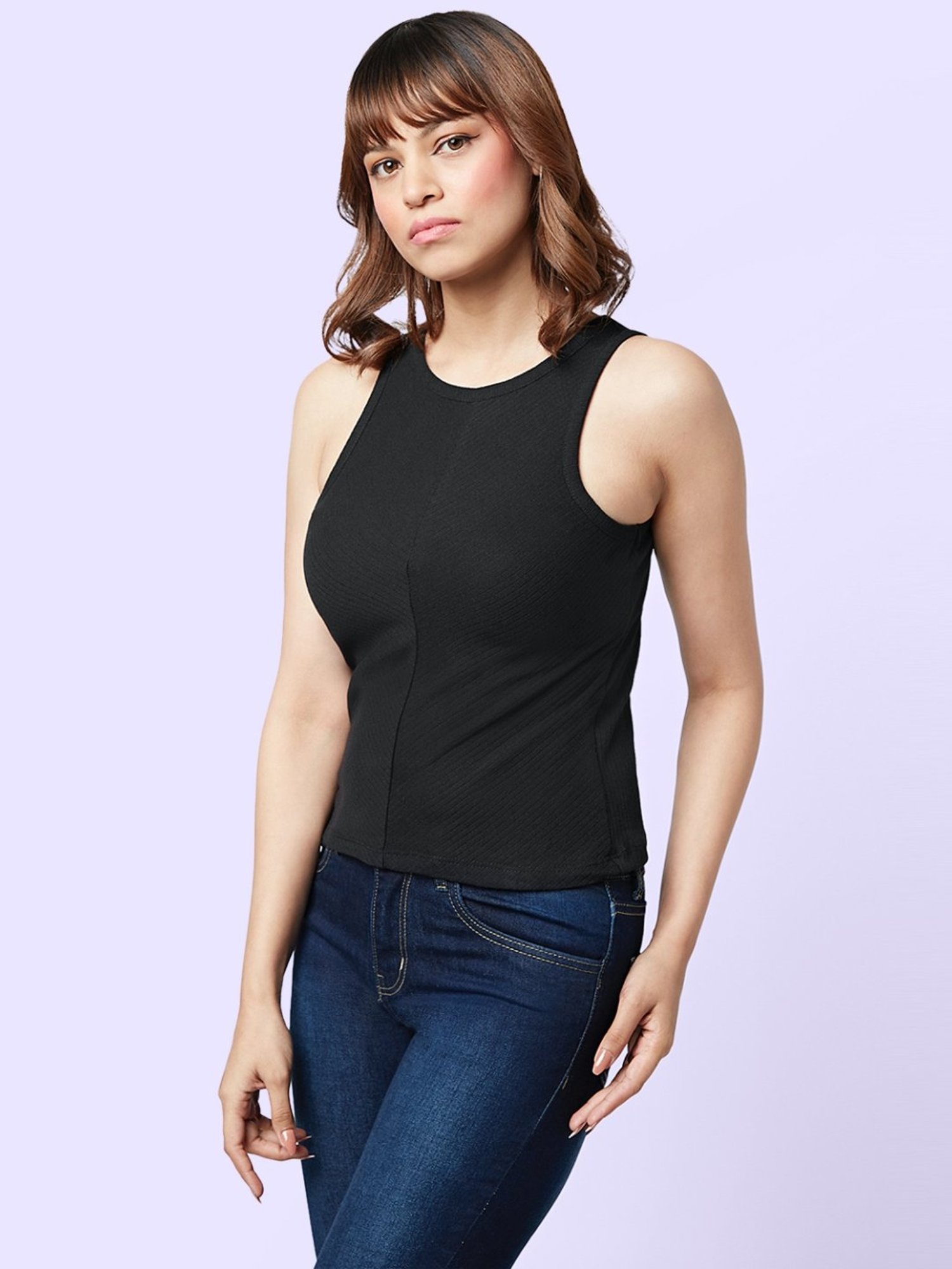 YU by Pantaloons Black Slim Fit Top