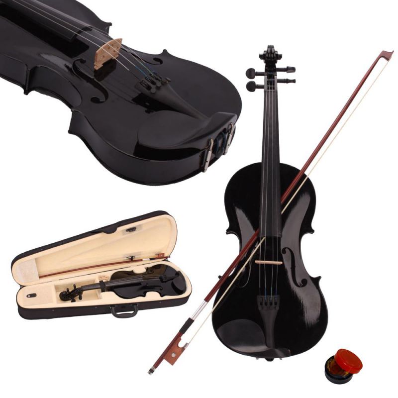 4/4 Full Size Acoustic Violin Fiddle Black with Case Bow Rosin w/ Gift