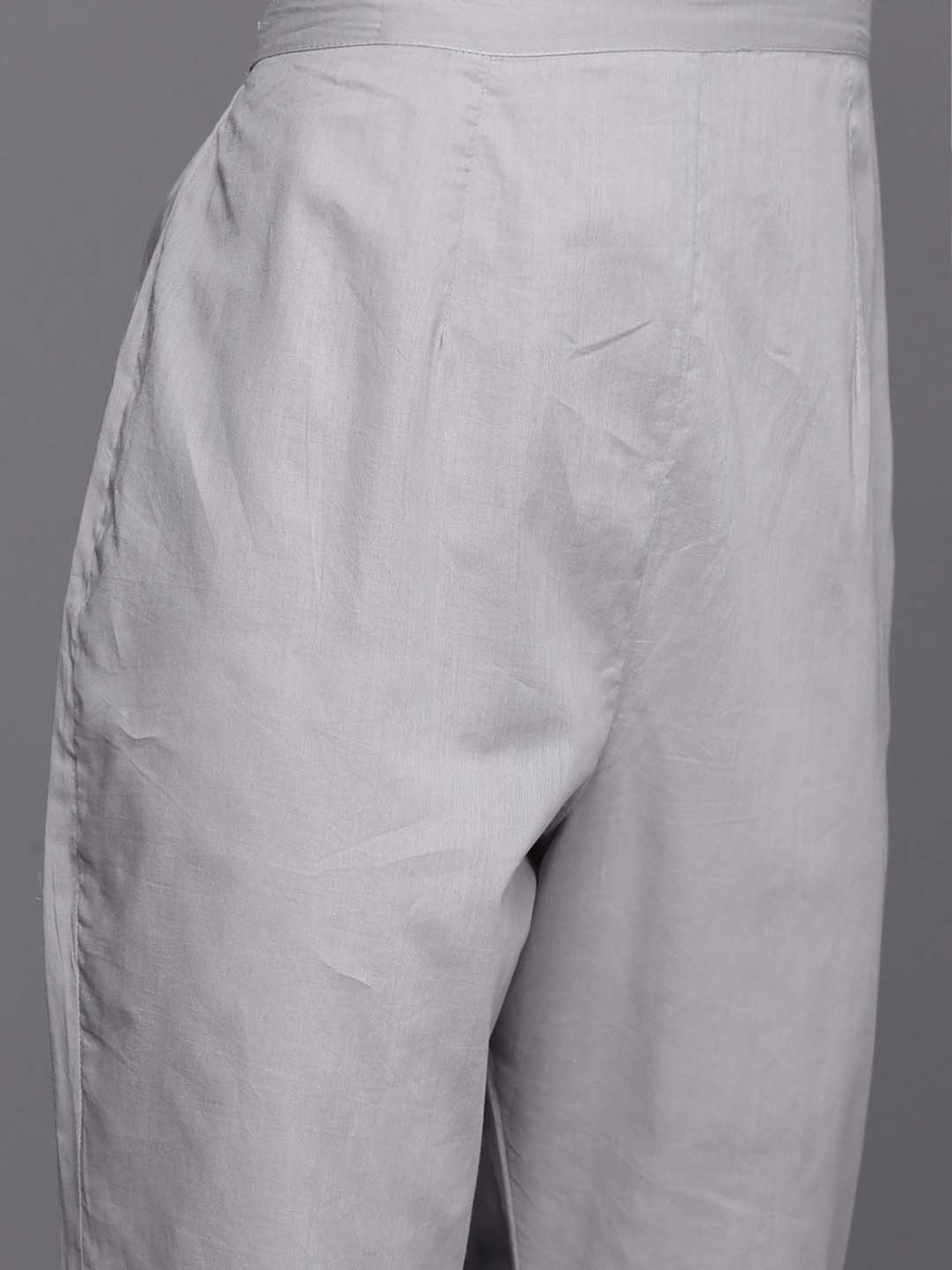 Indo Era Grey Cotton Embroidered Kurta Pant Set With Dupatta