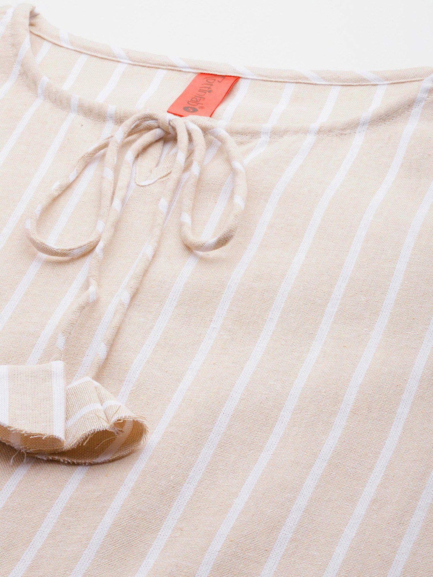 Cottinfab Beige & White Cotton Striped Top