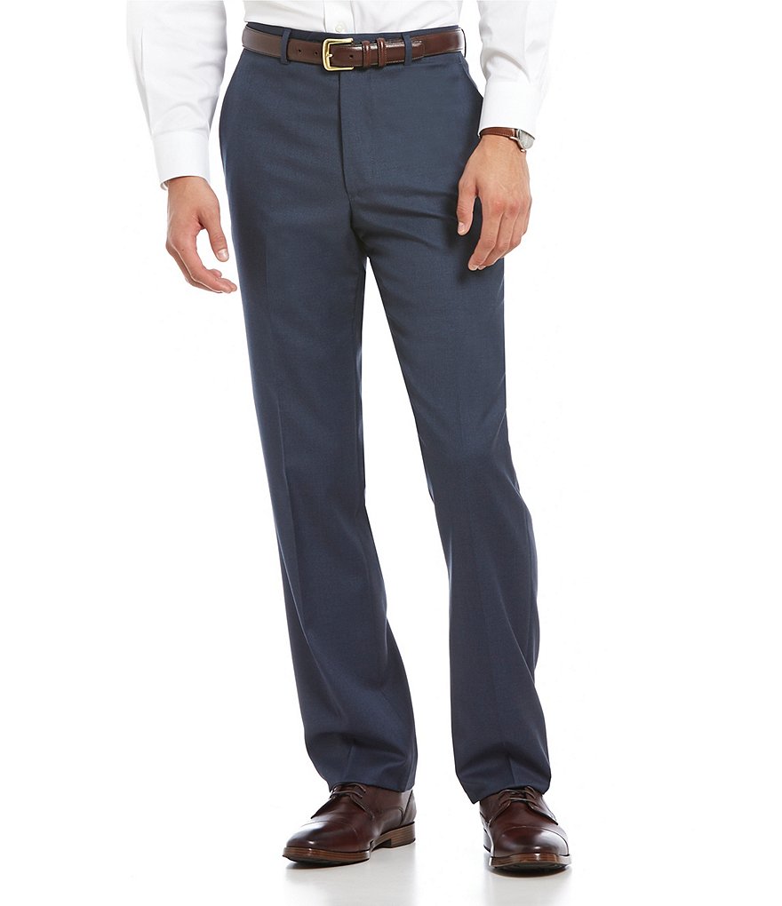Santorelli Luxury Modern-Fit Flat Front Wool Dress Pants