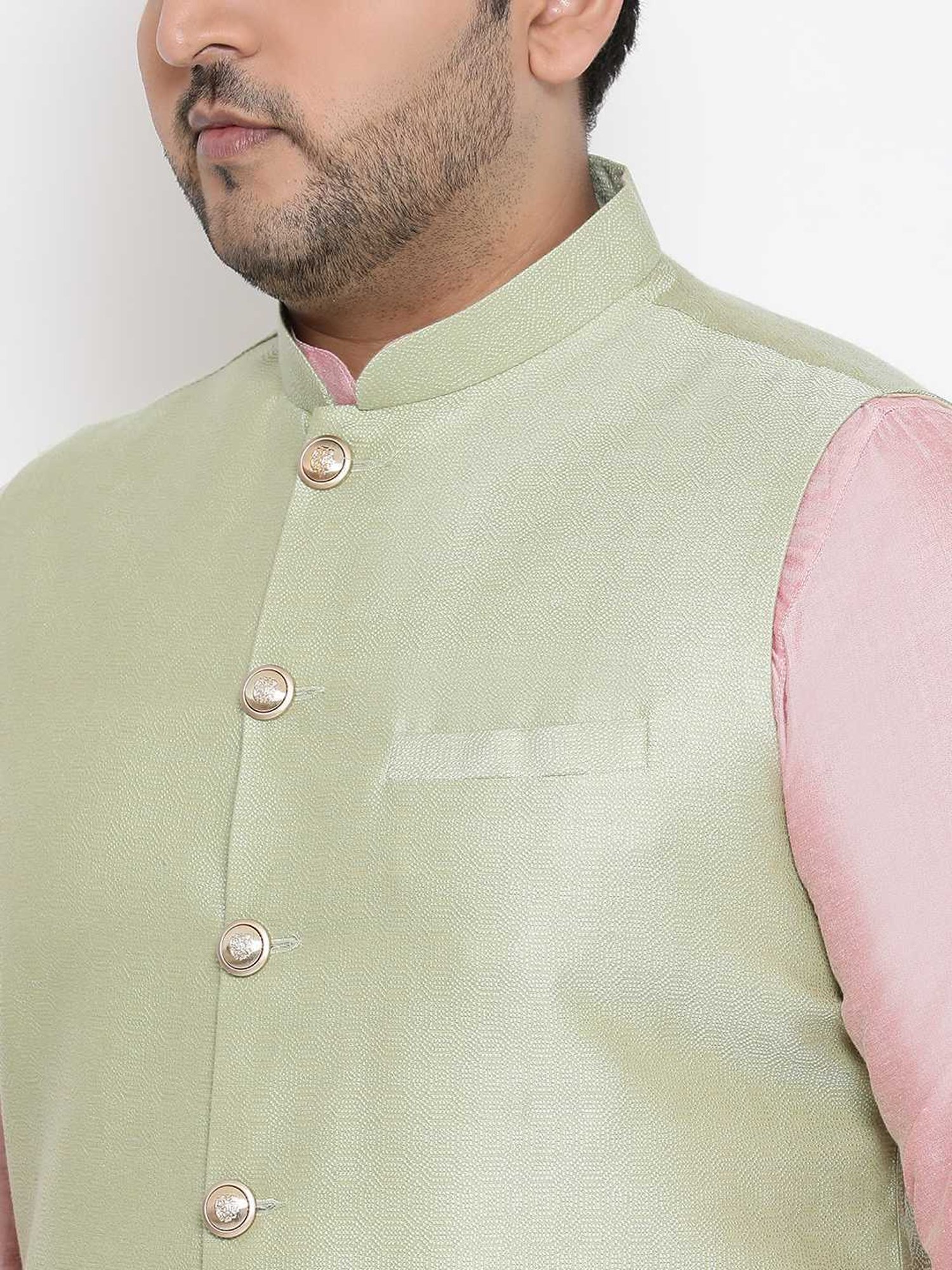 KISAH PLUS Green & Pink Regular Fit Printed Kurta Set With Jacket