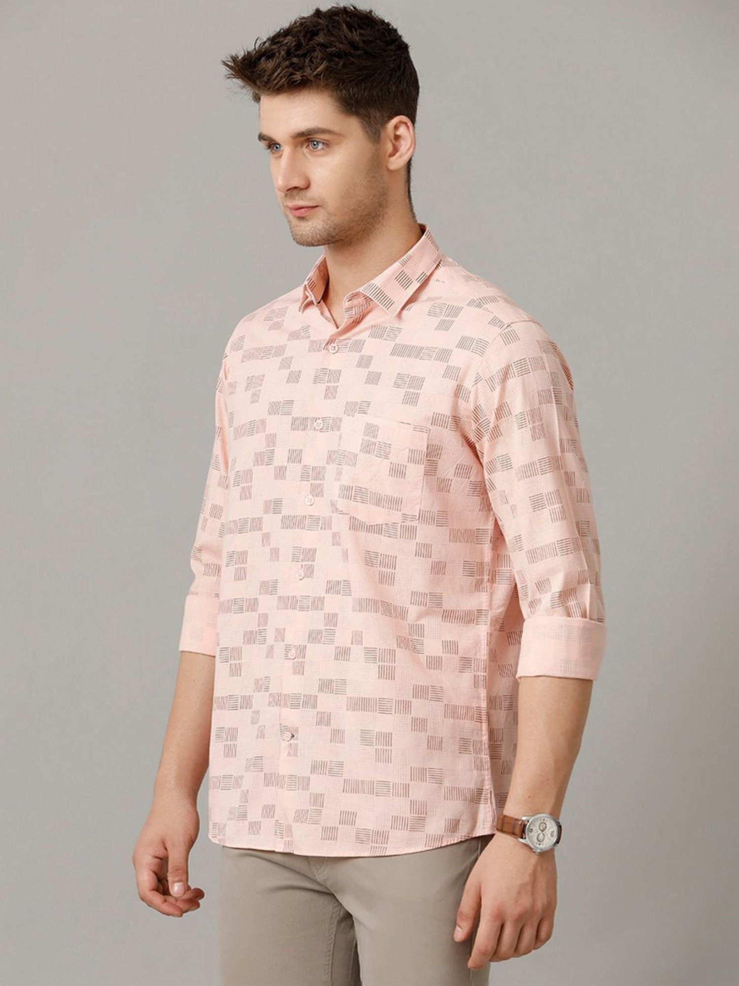 Cavallo By Linen Club Pink Linen Contemporary Fit Printed Shirt