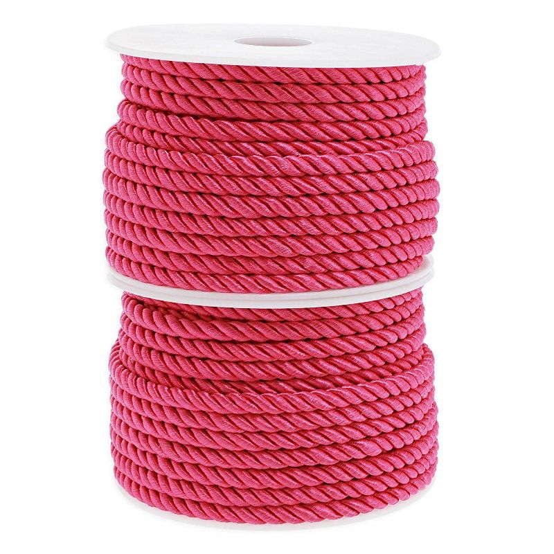 2x Twisted Nylon Rope Rayon Cord Trim Rope DIY Crafts, 0.2 inch x 18 Yards, Pink