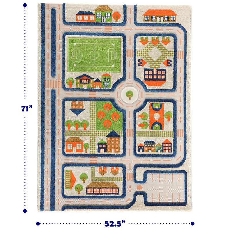 IVI 3D Play Carpets 121MD033MA13183 71 x 52.5 Inch Traffic Educational Toddler Mat Rug for Bedroom, Kids Den, or Playroom, Large