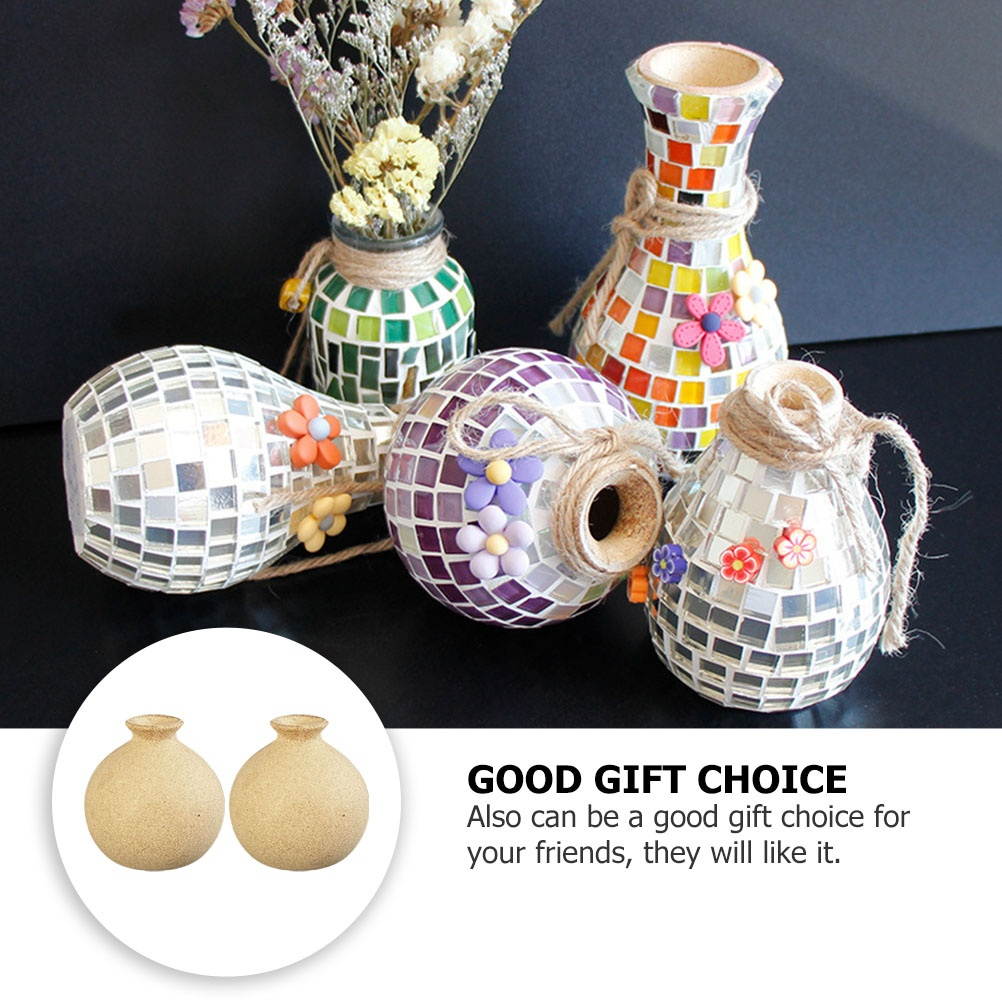 2Pcs Handmade Vases Adorable Wood Flower Vases Unique DIY Wood Vases (Khaki)