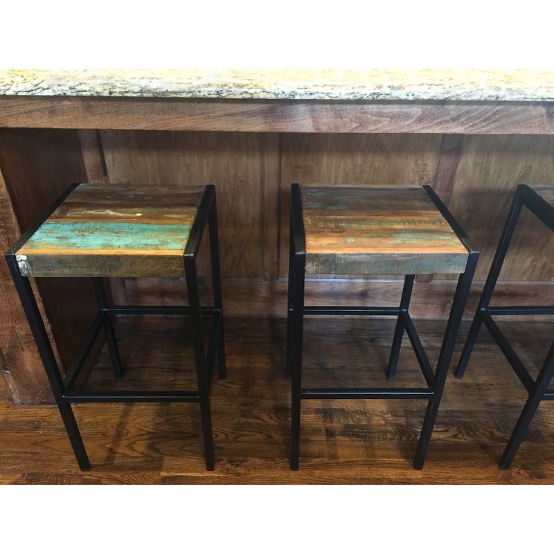 Industrial Reclaimed Wood and Iron Stool - (31H x 14W x 14D) - Natural - Timbergirl