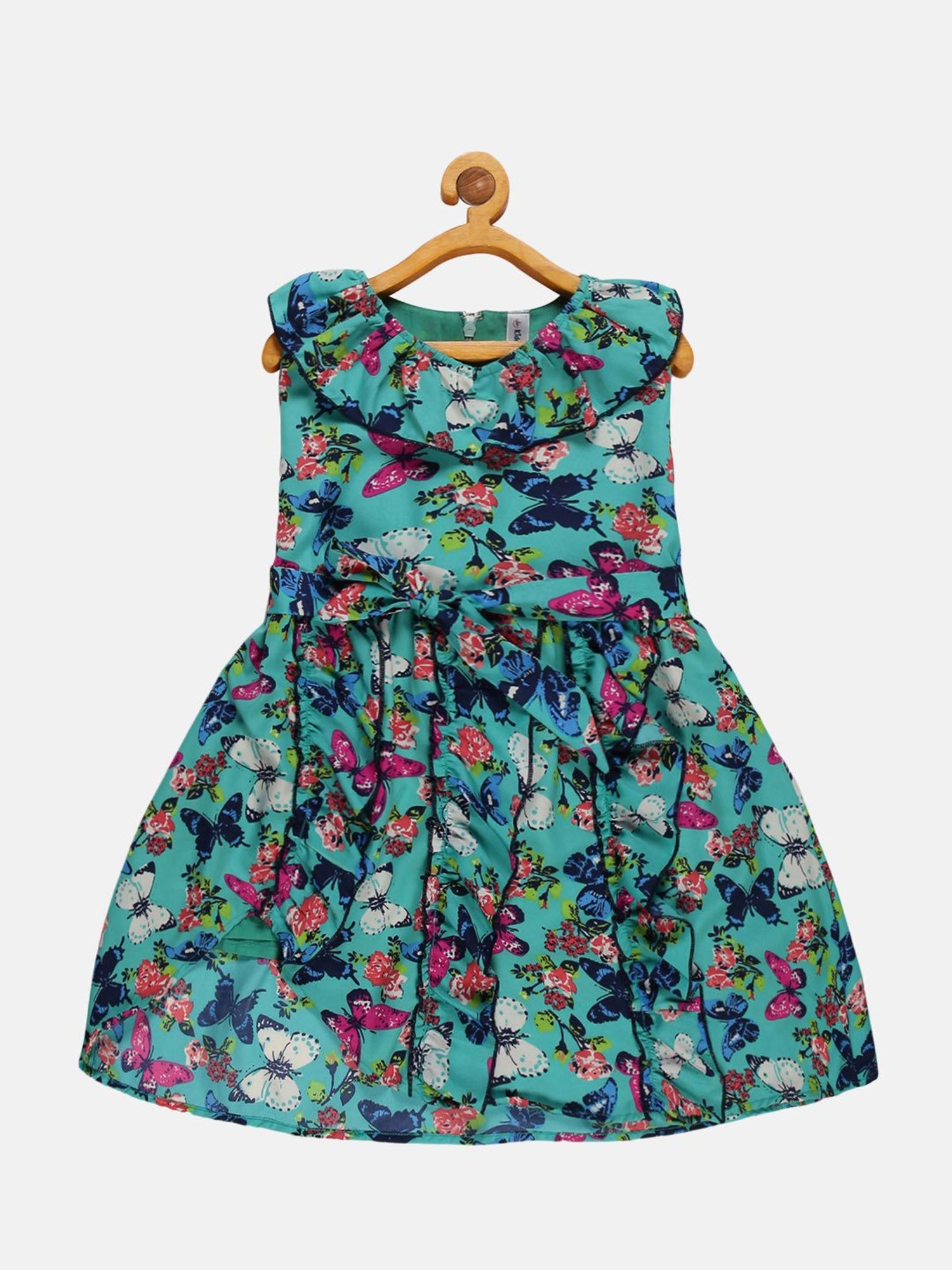 Kiddopanti Kids Aqua Blue Printed Dress