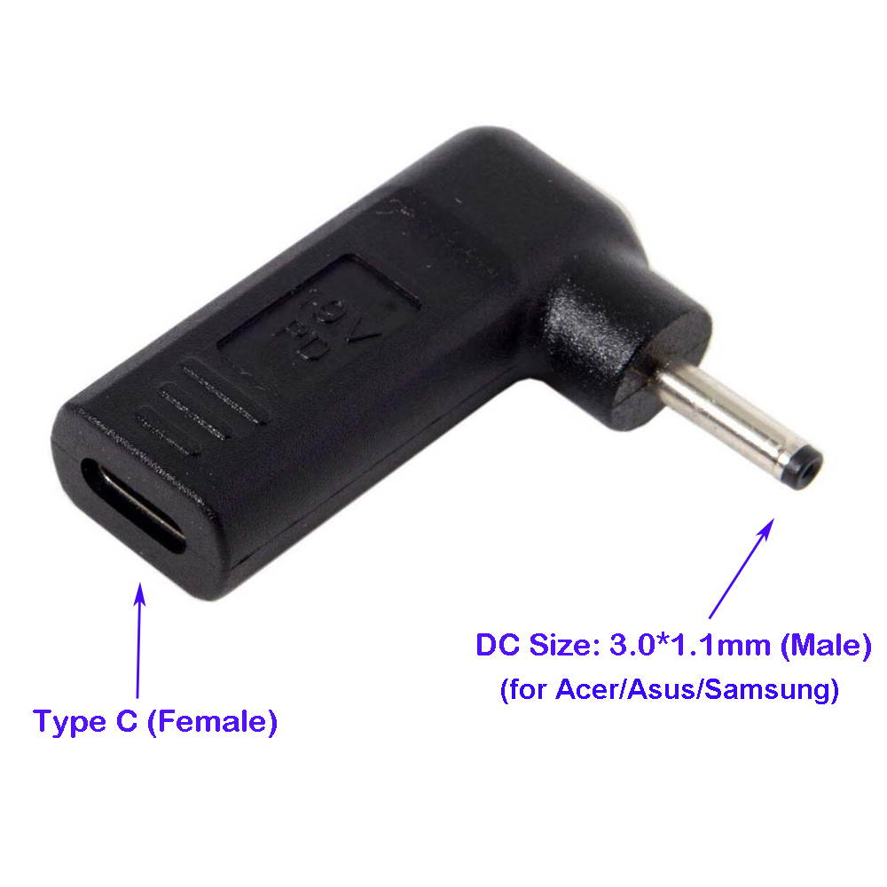Laptop Charger Adapter Converter USB C Type C Female to 3.0x1.1mm DC Tip for  Acer Aspire S3 S5 S7 Iconia Tab W500 W700  Asus Zenbook UX21 UX21E UX31 Transformer Book T200 T200T T200TA T300CHI T300