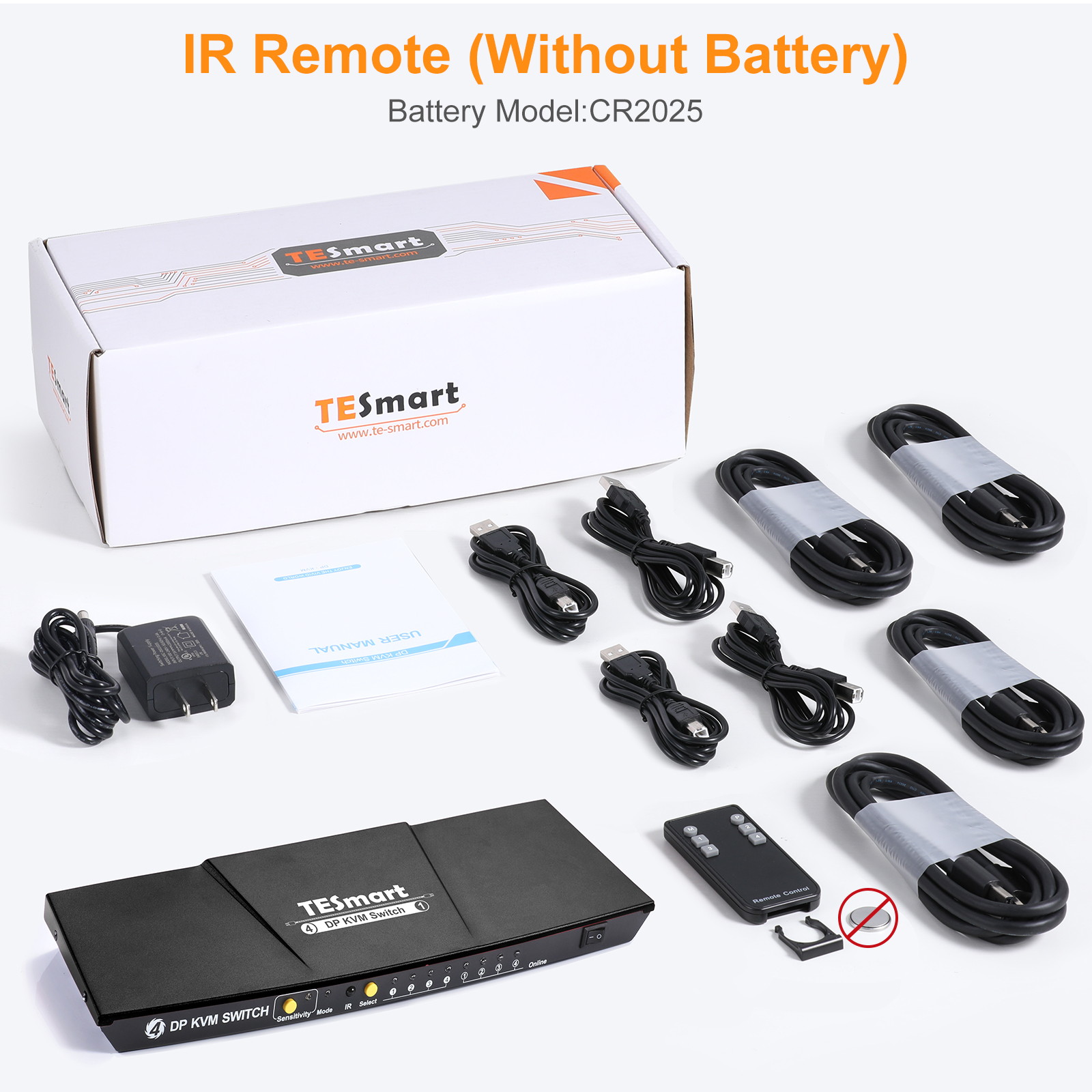 TESmart 4  DisplayPort Port KVM Switch 4K@60Hz 4:4:4 Ultra HD | DP KVM Switch with Extra USB 2.0 Port Supports Auto Scan&IR Remote Control Includes 4 pcs DisplayPort cables + 4 pcs USB cables